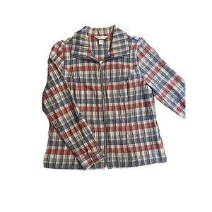 CJ Banks Zip jacket shacket Plaid Stripe Red Blue Medium New 🍁